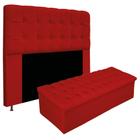 Kit Cabeceira Estofada Mel Cama Box Casal 140 cm mais Calçadeira Baú Mel com Capitonê Suede Vermelho para Quarto - AM Decor - Amarena Decor