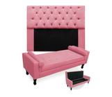 Kit Cabeceira Estofada Mirage E Recamier Baú Fenix Queen 160 cm Suede Rosa Barbie - DL DECOR