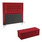 Kit Cabeceira Estofada Para Cama Box Antares e Calçadeira Sagitarius 160 Para Cama Queen Sued Vermelho Aradecor