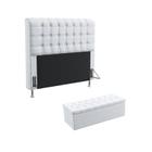 Kit Cabeceira Estofada Para Cama Box Dama 140 Para Cama de Casal Calçadeira Sagitarius Couro Artificial Branco Aradecor