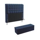 Kit Cabeceira Estofada Para Cama Box Dama 195 Para Cama King e Calçadeira Sagitarius Sued Azul Marinho Aradecor