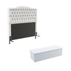 Kit Cabeceira Estofada Para Cama Box Pollux e Calçadeira Sagitarius 195 Para Cama King Branco Aradecor