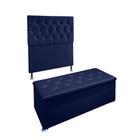 Kit Cabeceira Estofada + Recamier Baú Calçadeira Para Cama Box Solteiro Espanha 90 Cm Suede Azul - Dal Poz