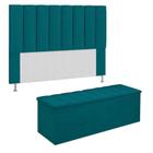 KIT Cabeceira Mais Calçadeira com bau eros Casal 1,60 cm Para Cama Box Suede azul turquesa  Dalaqua-Decor