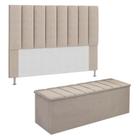 Kit Cabeceira mais Calçadeira com Baú EROS Queen 160cm Para Cama Box Suede Bege Biselo's-Decor