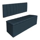 Kit Cabeceira Painel e Calçadeira Baú Casal King 1,95m Londres Suede Azul Marinho Dal Poz Estofados