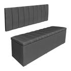 Kit Cabeceira Painel e Calçadeira Baú Casal King 1,95m Londres Suede Cinza Dal Poz Estofados