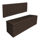 Kit Cabeceira Painel e Calçadeira Baú Casal Queen 1,60m Londres Suede Marrom Dal Poz Estofados