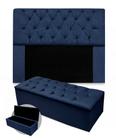 Kit cabeceira paris mais calçadeira 195cm suede azul marinho - VH MOVEIS