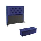 Kit Cabeceira Pegasus 160 Para Cama Box Queen e Calçadeira Sagitarius A-019 Couro Artificial Azul Aradecor