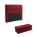 Kit Cabeceira Sirius 160 Queen Decorativa e Calçadeira Sagitarius N-033 Veludo Vermelho Aradecor