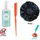 Kit Cabelo Cachos Perfeitos, Spray Anti Frizz Uso Diário Poran, Pente 3 Fileiras, Touca de Cetim