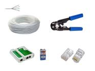 Kit Cabo para Rede Internet 100 Metros + 50 Conector RJ45, Testador de Cabos e Alicate de Crimpar