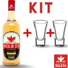 Kit Cachaça Seleta Salinas 1 litro com 2 copos de shot vidro
