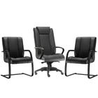 Kit Cadeira de Escritório Presidente com 02 Cadeiras Fixas New Onix Corano Preto - Lyam Decor