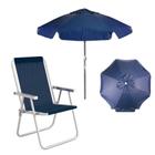 Kit Cadeira de Praia Alta Aluminio Sannet Azul + Guarda Sol 1,60 Mts 100 Fps