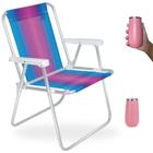 Kit Cadeira de Praia Alta em Aluminio + Copo Termico Rose 165 Ml em Aco Inox para Drink Champagne Mor