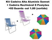 Kit Cadeira Praia Aluminio+Cadeira Reclinável +02 Guarda Sol 1,80 - Mor