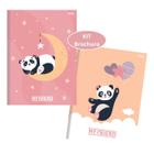 Kit Caderno Brochura Capa Dura Grande Panda My Friend 2un 80 folhas Rosa Escolar Ensino Fundamental Infantil - Foroni