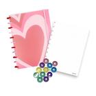 Kit Caderno Inteligente Cupido Grande + 12 Discos Candy Color Coração + Refil Pontilhado