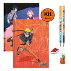 Kit Caderno Naruto Uzumaki Shippuden 2un Brochura 80Fls Capa Dura + Kit Escolar Lápis Borracha Apontador Naruto Infantil
