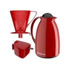 Kit Café 03 Peças Vermelho Garrafa Térmica Açucareiro Coador