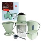 Kit Café Super Prático com 6 Peças Garrafa Térmica 1L Leiteira Organizador Suporte Filtro Açucareiro Colher Casa Verde