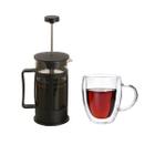 Kit Cafeteira Francesa 600Ml + Caneca Vidro Duplo 350Ml