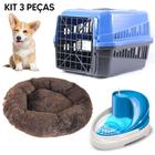 Kit Caixa de Transporte nº1 Azul + Cama Nuvem M + Fonte Bebedouro para Cães e Gatos Tobo Bivolt