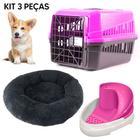 Kit Caixa de Transporte nº1 Rosa + Cama Nuvem M + Fonte Bebedouro para Cães e Gatos Tobo Bivolt