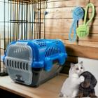Kit Caixa de Transporte para Pet Azul e Preto + Bola Mordedora de Corda para Cachorro Gato