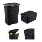 Kit Caixa E Cesto Organizador Brinquedo Roupa Rattan 30L- 7L