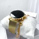 Kit caixa relógio dourado metal led digital redondo e pulseira feminina moderna