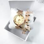 Kit caixa relógio rose Gold fino redondo x strass e pulseira feminina resistente