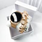 Kit caixa relógio rose gold metal led digital redondo e pulseira feminina estilosa moderno