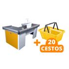KIT - Caixa Supermercado Empacotador Check-out 2m Recorte + 20 Cestos de Compras Amarelo
