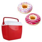 Kit Caixa Térmica 18L Vermelho Mor + 2 Bóias De Copo Donuts