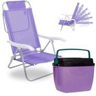 Kit Caixa Termica Cooler Roxo 26 L + Cadeira de Praia 6 Posicoes Sunny Roxa
