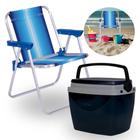 Kit Caixa Termica Pequena Cooler 6 L Preto + Cadeira Azul Infantil Parques / Lanches Mor