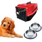 Kit Caixa Transporte Pet N3 + 2 Potes Tigela Inox Ração Água