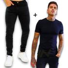Kit Calça Jeans Skinny Slim + Camiseta Manga Curta Algodão Masculina 467