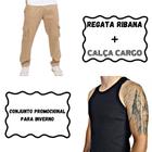 Kit Calça Masculina Cargo Larga + Regata Masculina Canelada Ribana Estilo Americana