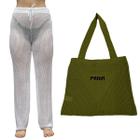 Kit Calça Pantalona Tricot Feminina com Bolsa Sacola de Praia Crochê