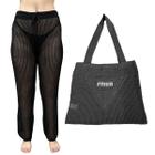 Kit Calça Pantalona Tricot Feminina com Bolsa Sacola de Praia Crochê