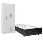 Kit Cama Box Solteiro Ortopédica e Guarda Roupa Treviso Solteiro 3 Portas Evidencia Branco