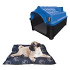 Kit Cama Colchonete Pet Preto 50cm E Casinha Pet N2 Azul