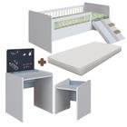 Kit Cama Montessoriana E Colchão Com Mesa Com Quadro E Banqueta Infantil Branco Azul Spencer Shop Jm