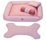 Kit Cama Pet Cachorro Ou Gato Chevron Rosa Tam: M 04 Peças