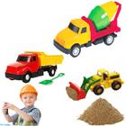 Kit Caminhão Betoneira Brinquedo Infantil Construção Civil Trator Com Caçamba