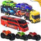 Kit Caminhão Cegonheiro Moto Caminhonete Ônibus Brinquedo Infantil - BS Toys